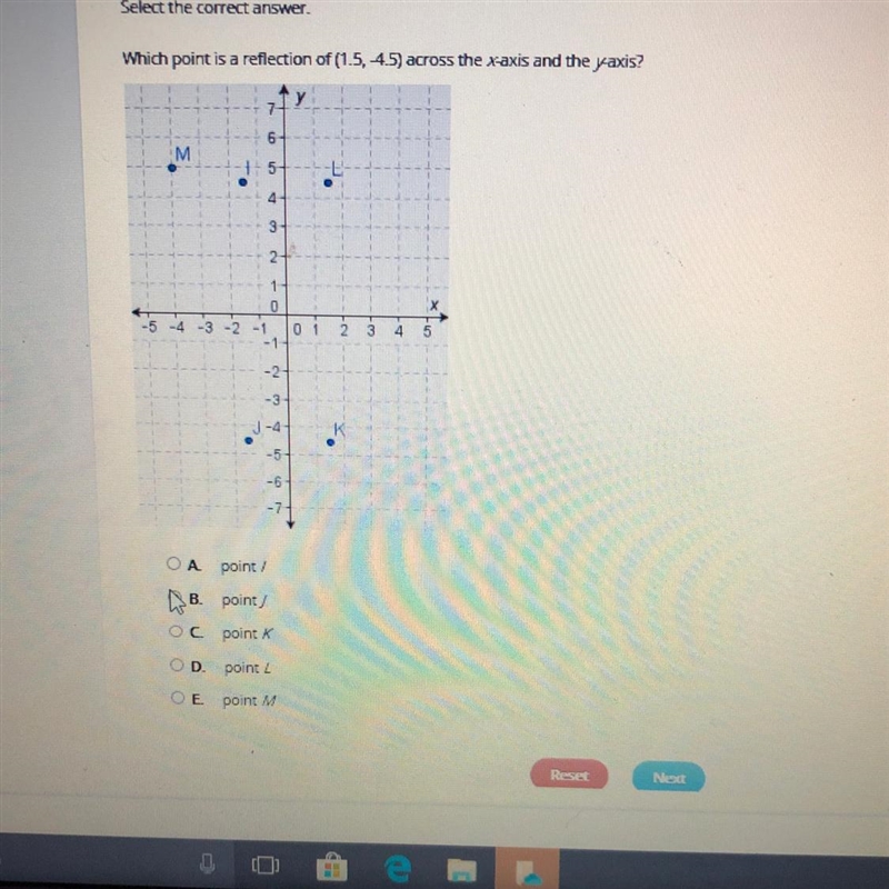 Select the correct answer Which point is a reflection of (1545) across the x-axis-example-1