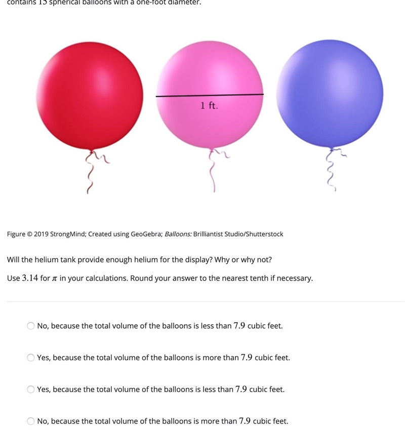 Unit 5. 4) Please help. Marcie purchases a helium tank that contains 7.9 cubic feet-example-1