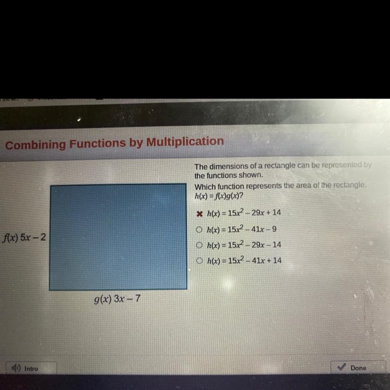 The dimensions of a rectangle can be represented by the functions shown. Which function-example-1