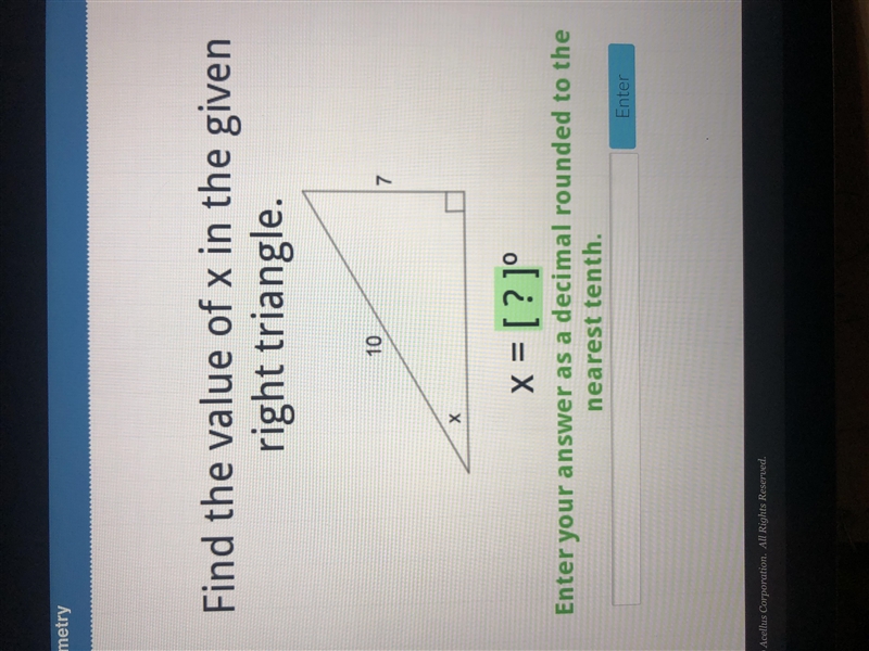 Find value of X in the given right triangle.-example-1