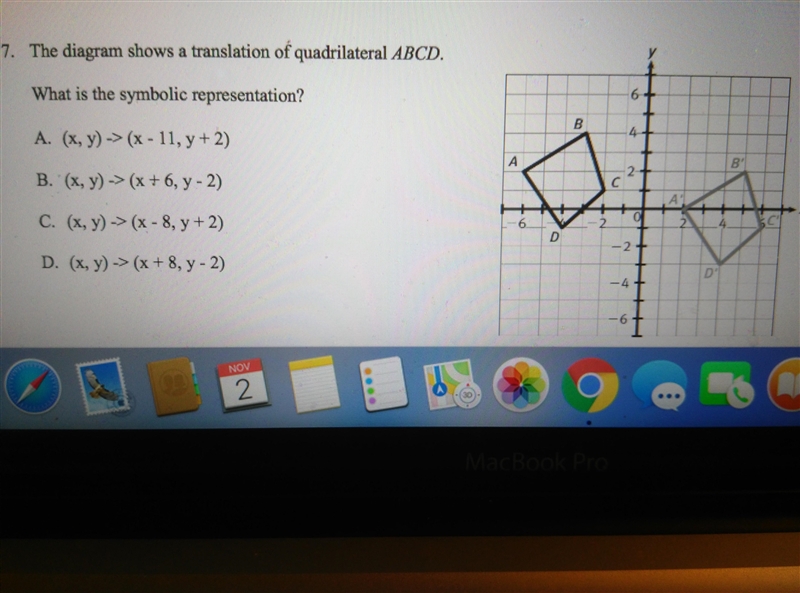 The diagram shows a translation of quadrilateral abcd What is the symbolic representation-example-1