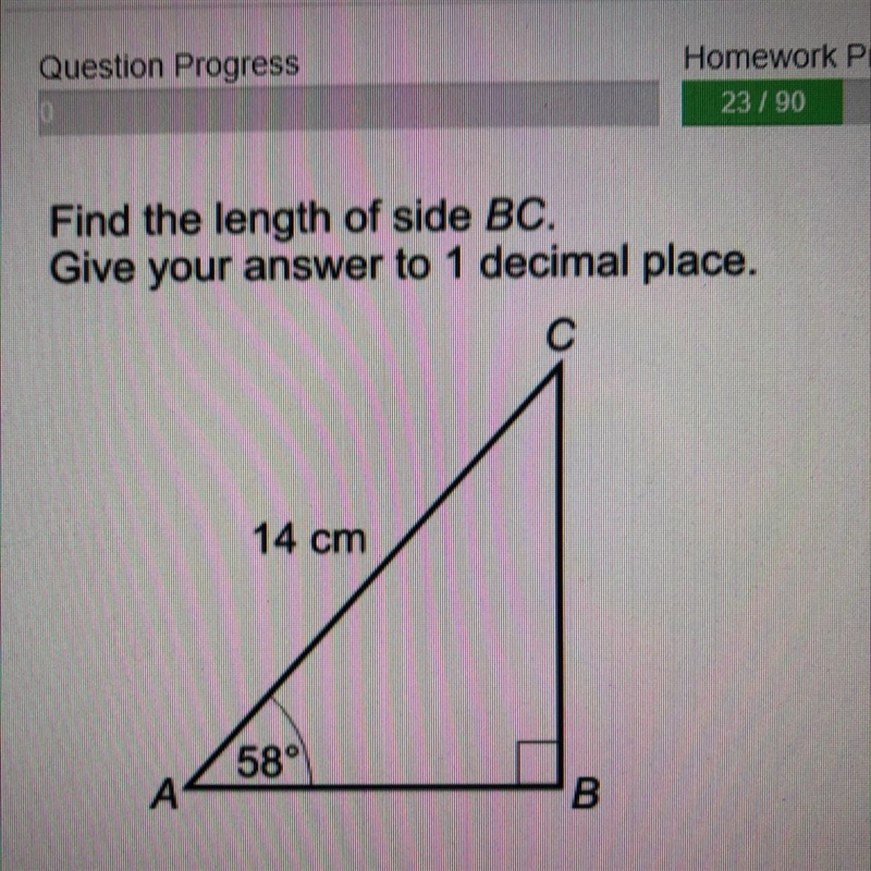 Helpp!!! Find the length of side BC. Give your answer to 1 decimal place. с 14 cm-example-1