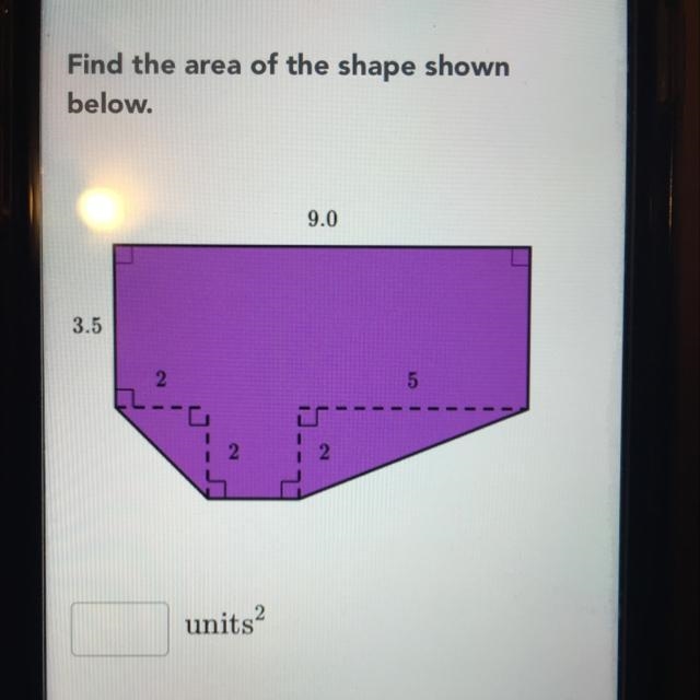 Find the area of the shape shown below.-example-1