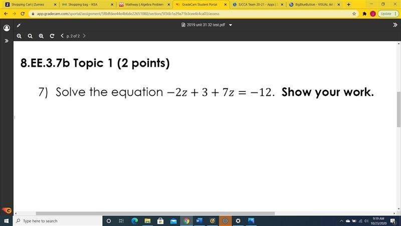 Solve for z (show your work)-example-1