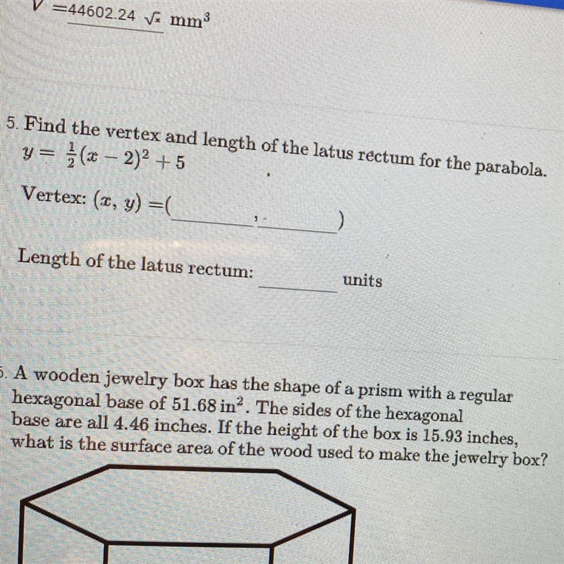 5. Find the vertex and length of the latus rectum for the parabola.-example-1