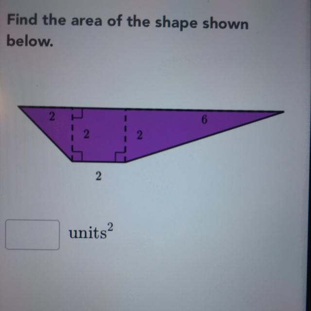 Find the area of the shape shown below.-example-1