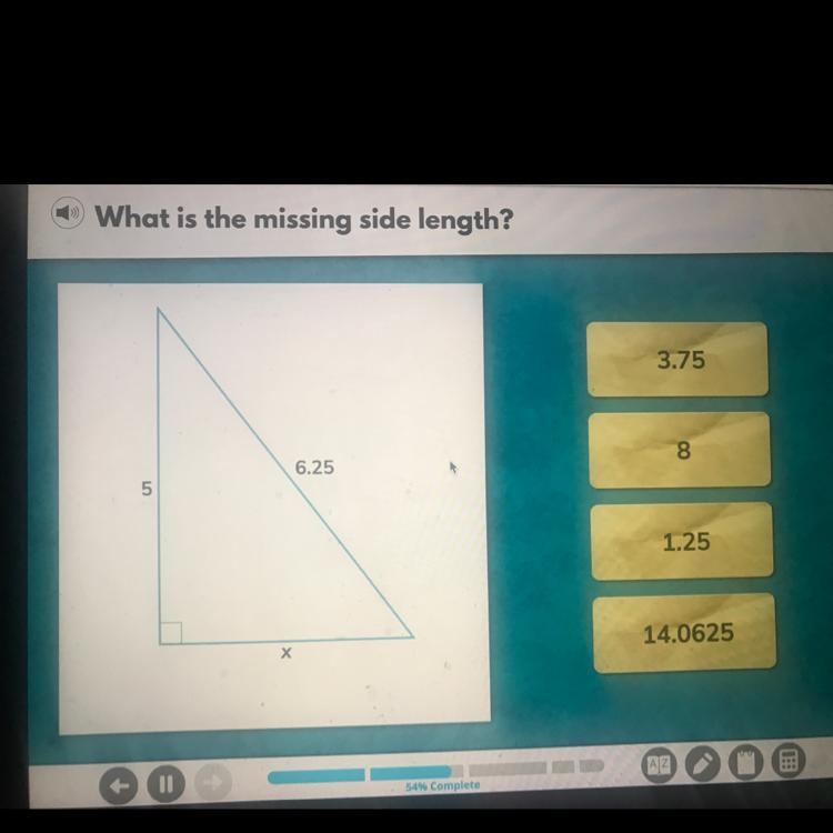 What is the missing side length? 3.75 1.25 14.0625-example-1