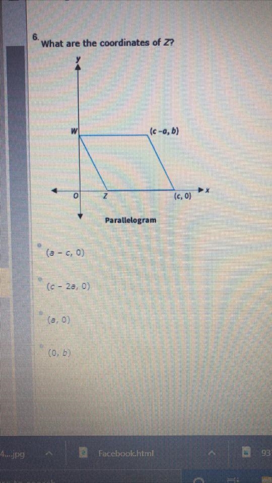 What are the coordinates of Z? A: (a – c, 0) B: (c – 2a, 0) C: (a, 0) D: (0, b)-example-1