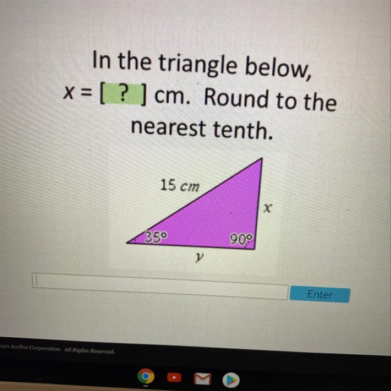 In the triangle below x=? Round to the nearest tenth-example-1