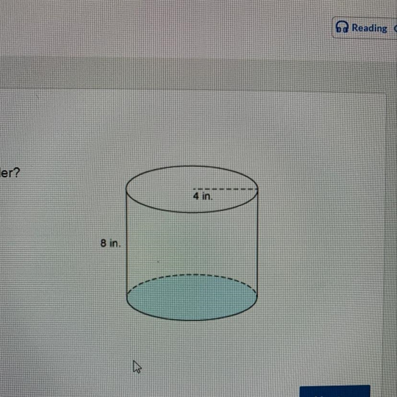 What is the exact volume of the cylinder? 4 in. 327 in 8 in. O 647 in O 1287 in O-example-1