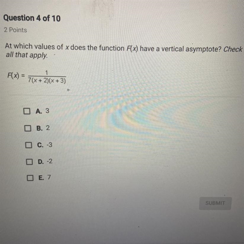 At which values of x does the function F(x) have a vertical asymptote? Check all that-example-1