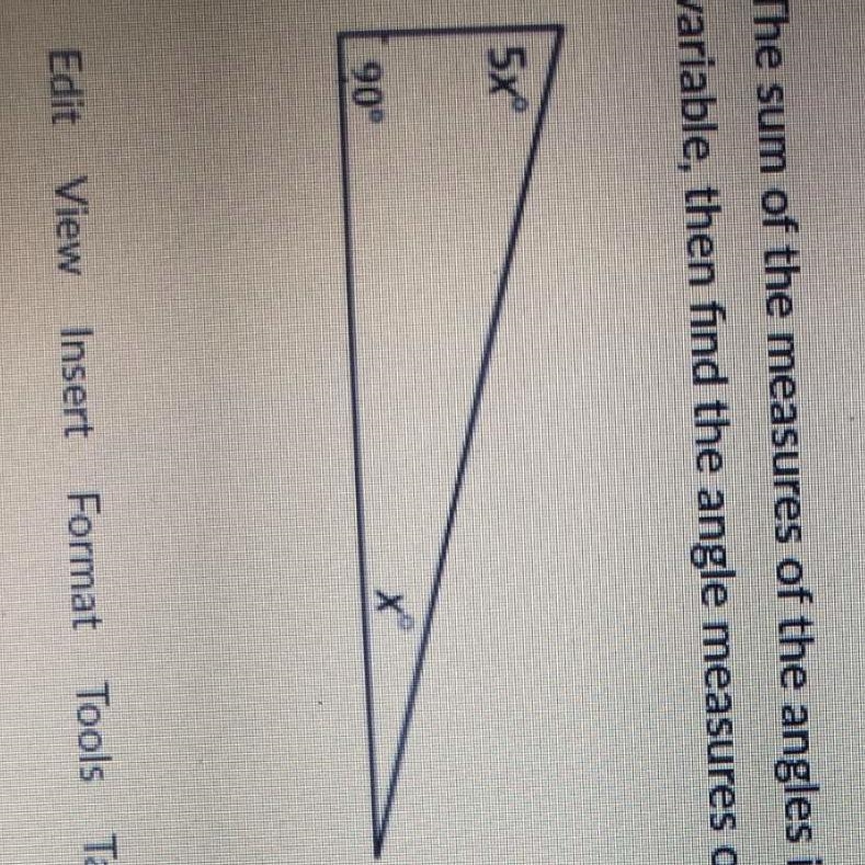 The sum of the angles in a triangle are 180 degrees. Find the value of the variable-example-1