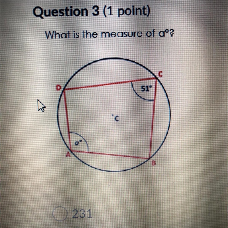 What is the measure of a°? 1. 231 2. 39 3. 129 4. 51-example-1