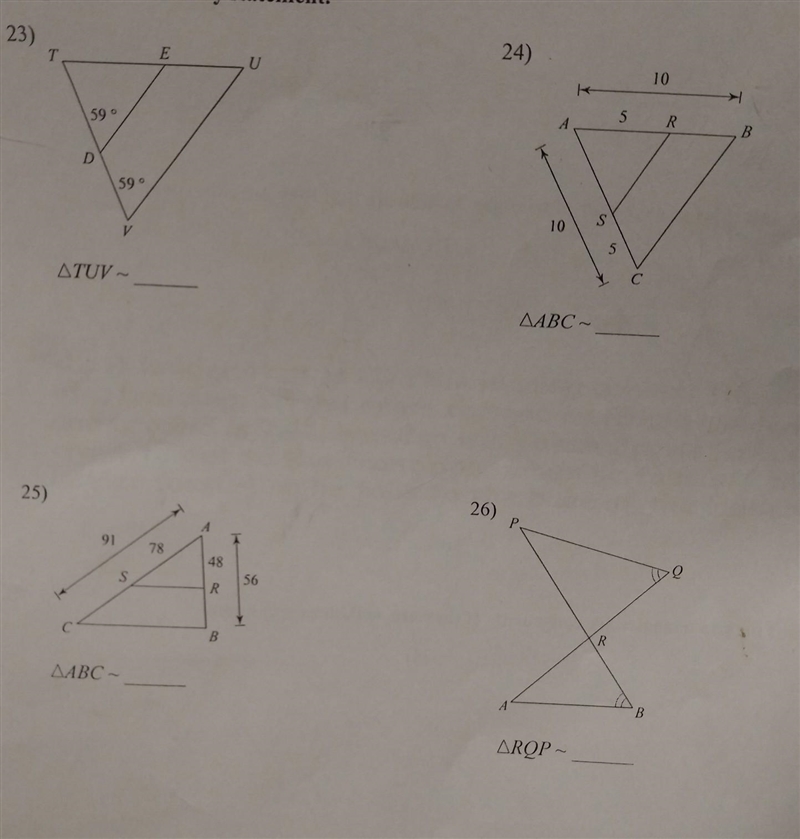 State if the triangles in each pair are similar. If so, State how you know, they are-example-1