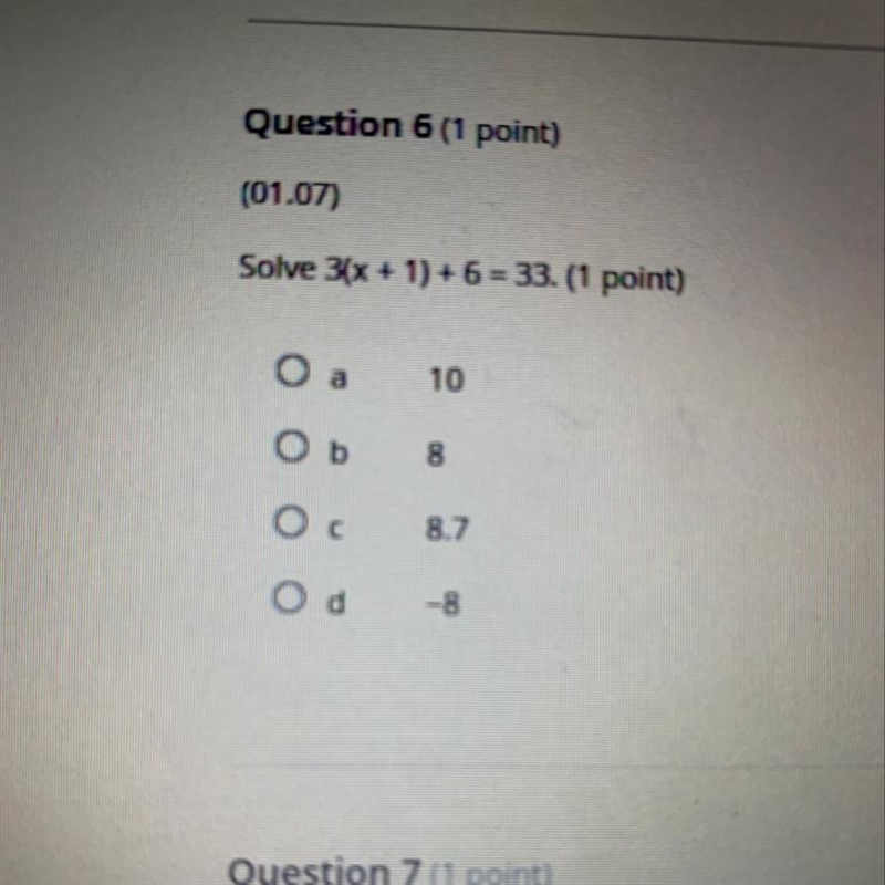 Solve 3(x + 1) + 6 = 33. Plz-example-1