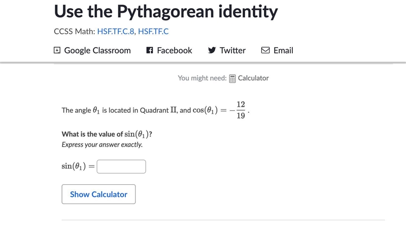 It's precalc!!! The Pythagorean identity. Value of sin(θ1)?-example-1