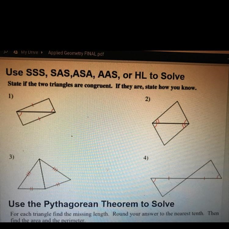 use SSS, SAS, ASA, AAS or HL star if the two triangles are congruent, if they are-example-1