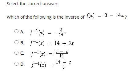 Select the correct answer. Which of the following is the inverse of ?-example-1