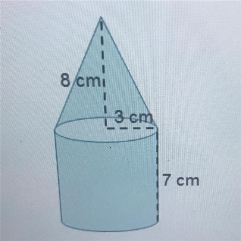 Consider this composite figure made of a cone and a cylinder. what is the volume of-example-1