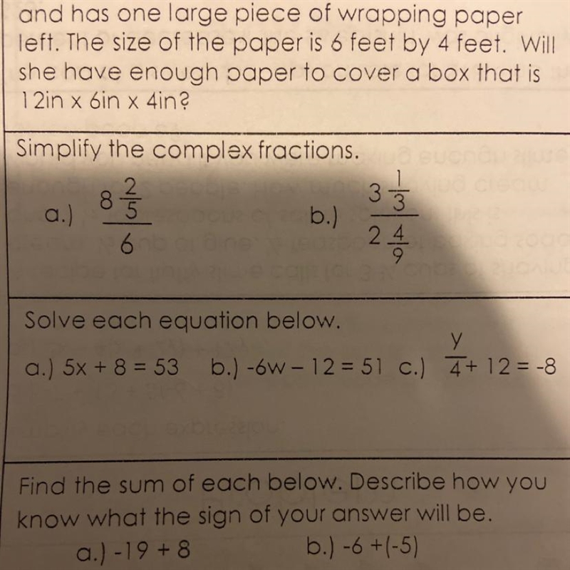 Can someone please help mee :) Solve each equation below. у a.) 5% + 8 = 53 b.)-bw-example-1