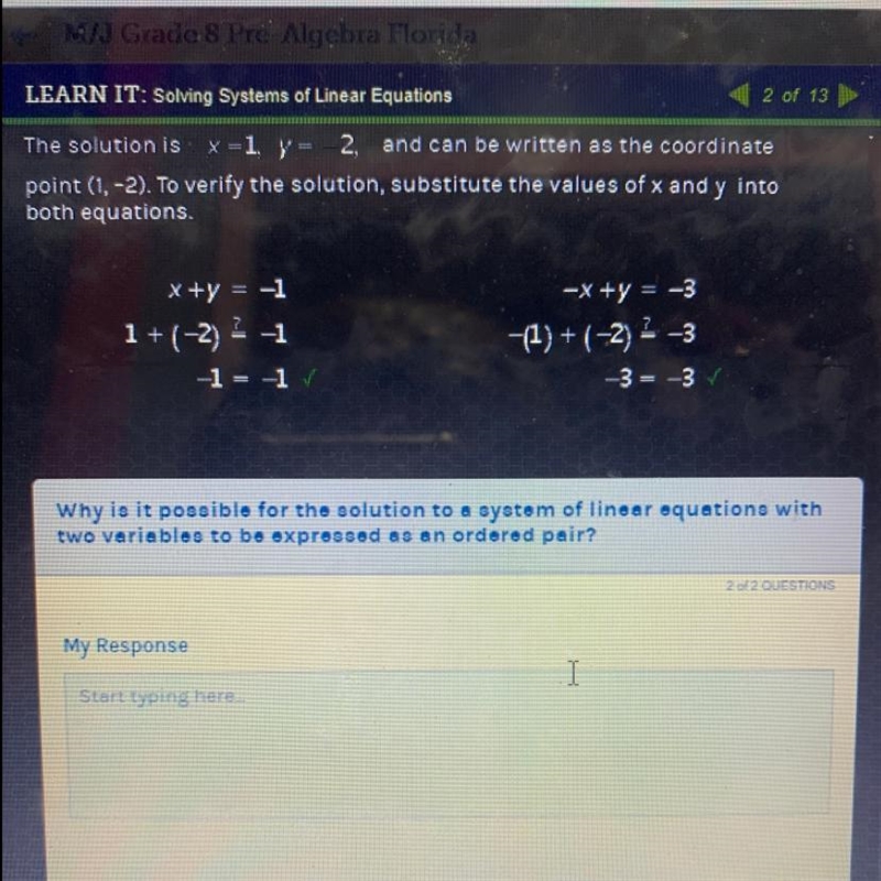 Why is it possible for the solution to a system of linear equations with two variables-example-1