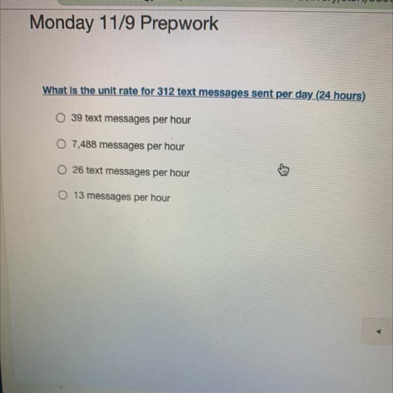 What is the unit rate for 312 text messages sent per day (24 hours) O 39 text messages-example-1