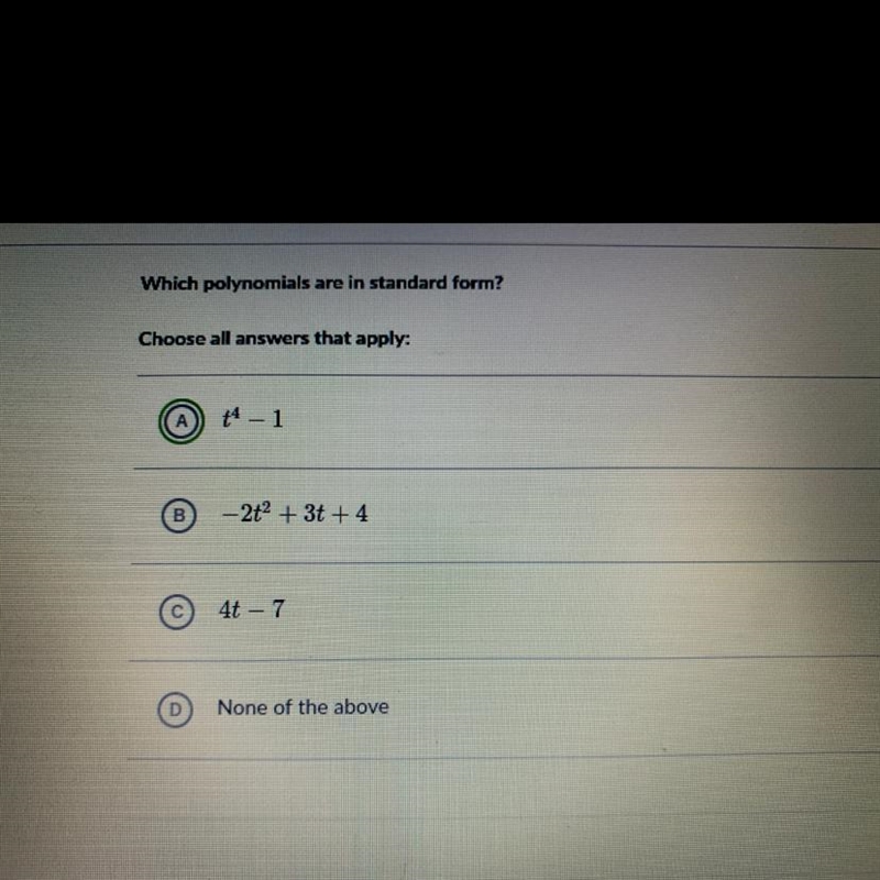 Which polynomials are in standard form-example-1