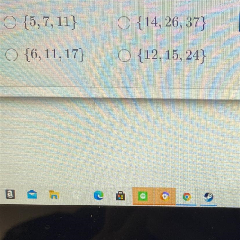 Which of the following sets of numbers could not represent the three sides of a triangles-example-1