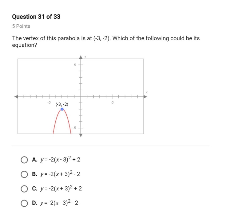 The vertex of this parabola is at (-3, -2). which of the following could be its equation-example-1