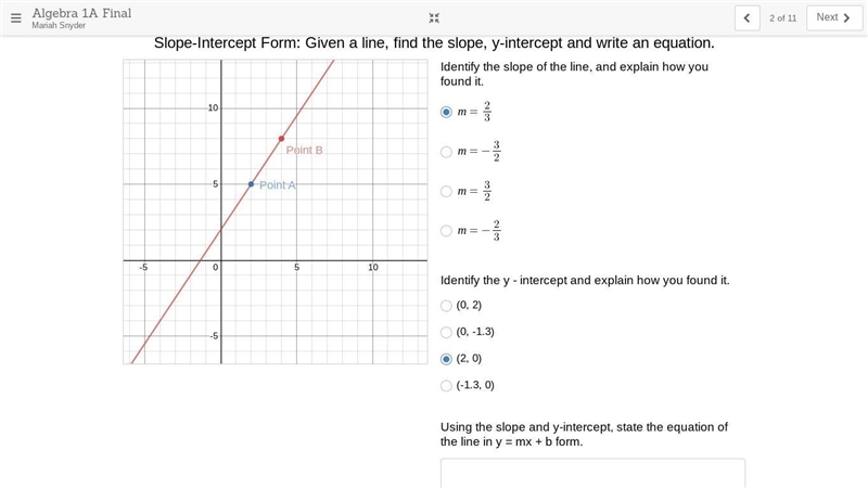 State the equation of the line in y = mx + b form.-example-1