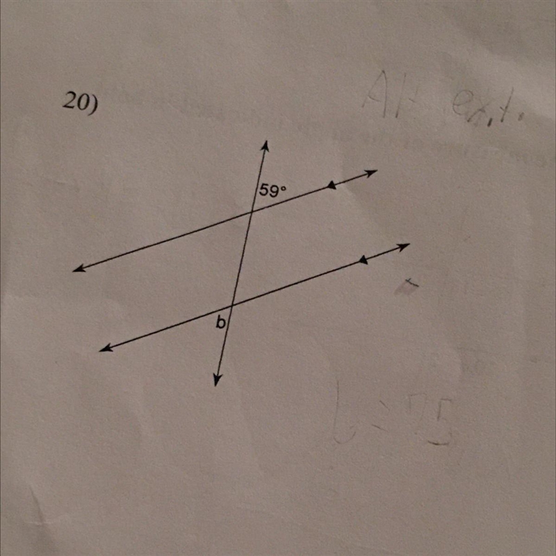 Find the measure of angle b. (alternate exterior = 134 degrees)-example-1