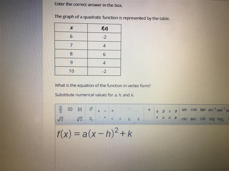 What is the equation of the function in vertex form?-example-1