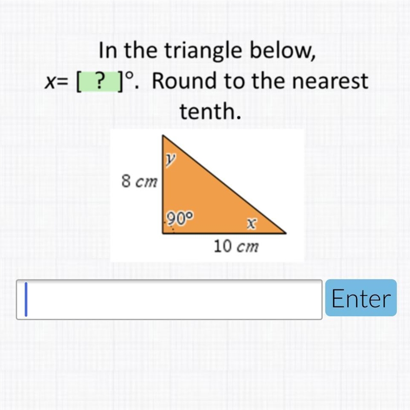 In the triangle below x=? Round to the nearest tenth. Please help 25 points!!!-example-1