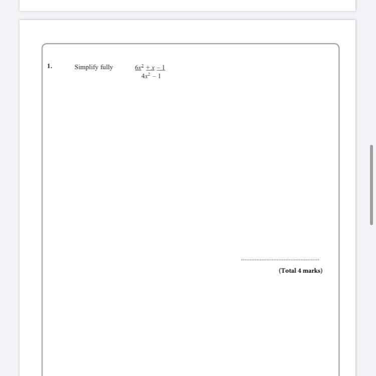 Simplify fully 6x2 +x–1 4x2 – 1-example-1