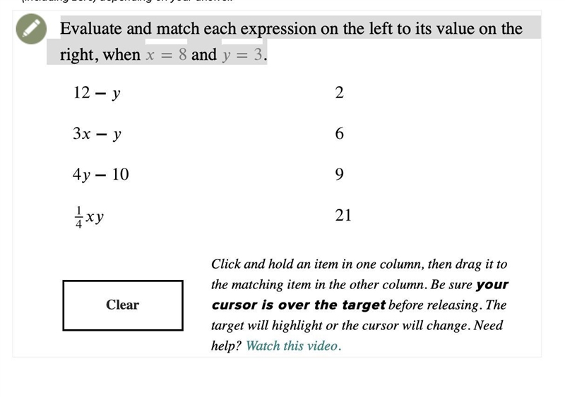 Evaluate and match each expression on the left to its value on the right, when x=8 and-example-1