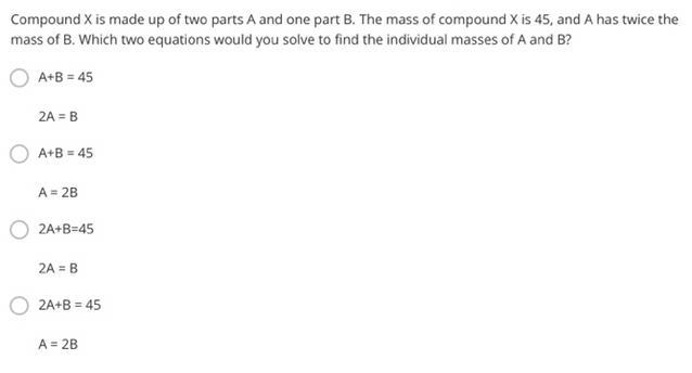 I need help choosing which two equations tool el to find the individual massses of-example-1