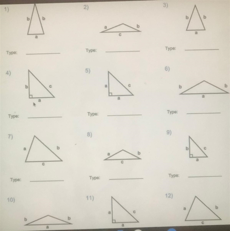 PLEASE HELP!!!!!!!!! Identify the type for each triangle. (Please do not answer if-example-1