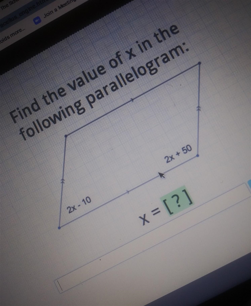 Find the value of x in the following paralleogram​-example-1