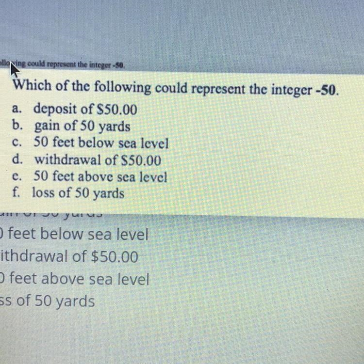 12. X Х Which of the following could represent the integer -50. a. deposit of $50.00 b-example-1