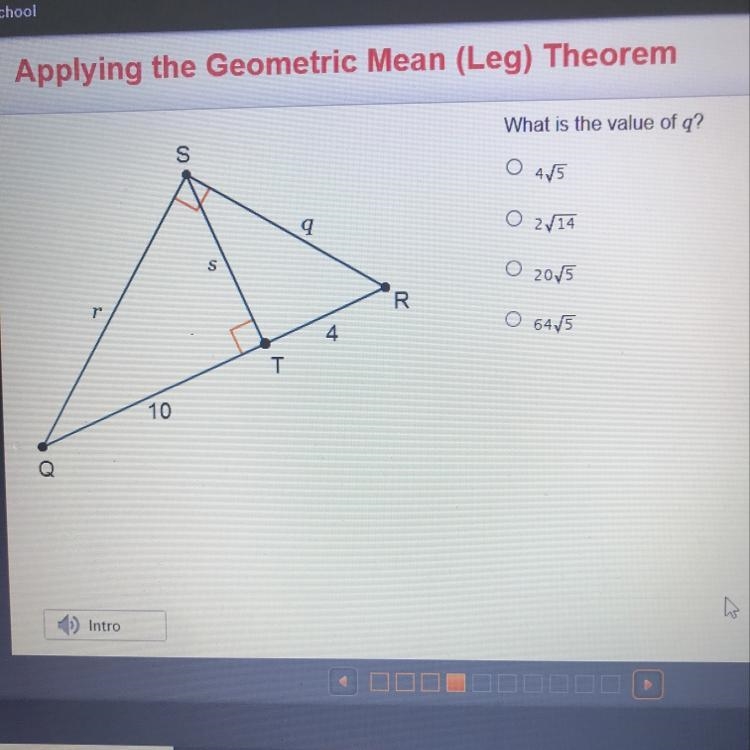 What is the value of q? s VX 45 O2V14 S O20V5 R R r 64V5 4 T 10-example-1