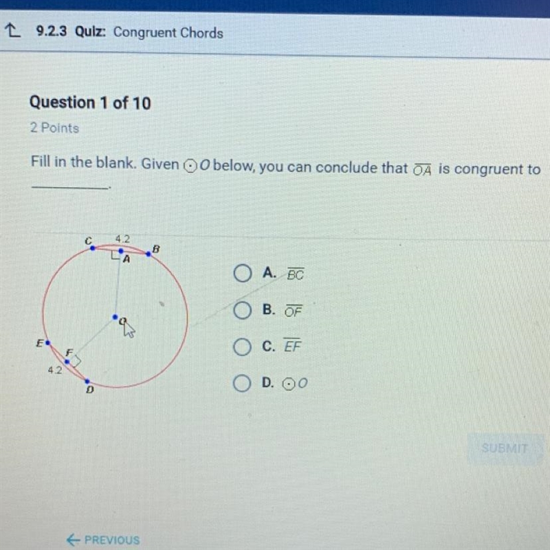 OA is congruent to ____.-example-1