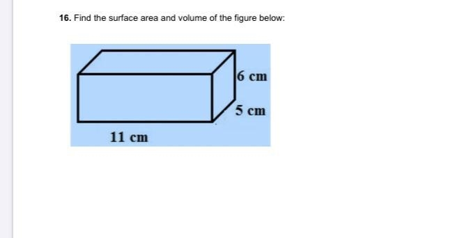 Find The Surface Area 5cm 6cm 11cm-example-1