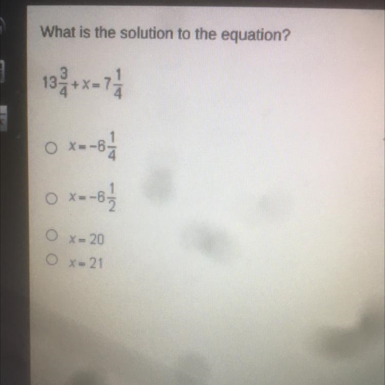 What is the solution to the equation? 0 x=-B X-20 OX-21-example-1