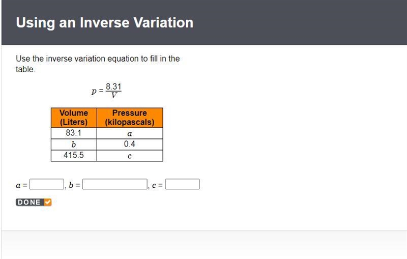 Use the inverse variation equation to fill in the table.-example-1