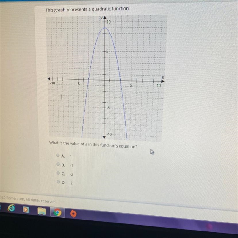 Urgent!! This graph represents a quadratic function. What is the value of a in this-example-1