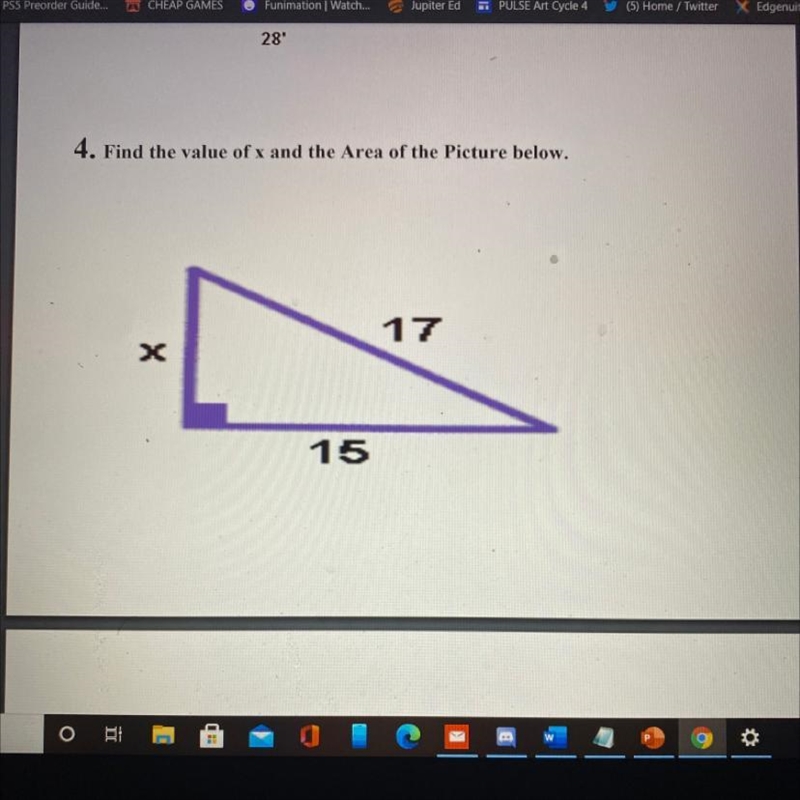 Find the Value of X and the area of the picture below pls need this for a quiz-example-1