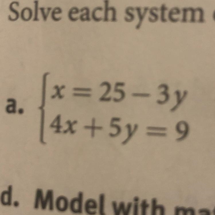 X = 25 – 3y a. 4x + 5y = 9-example-1