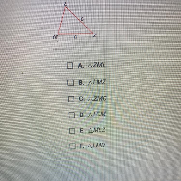 which of the following are valid names for the giving triangles? check check all that-example-1