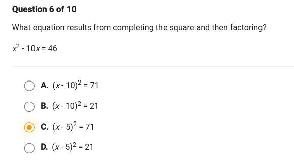 What equation results from completing the square and then factoring? x^2 - 10x = 46-example-1