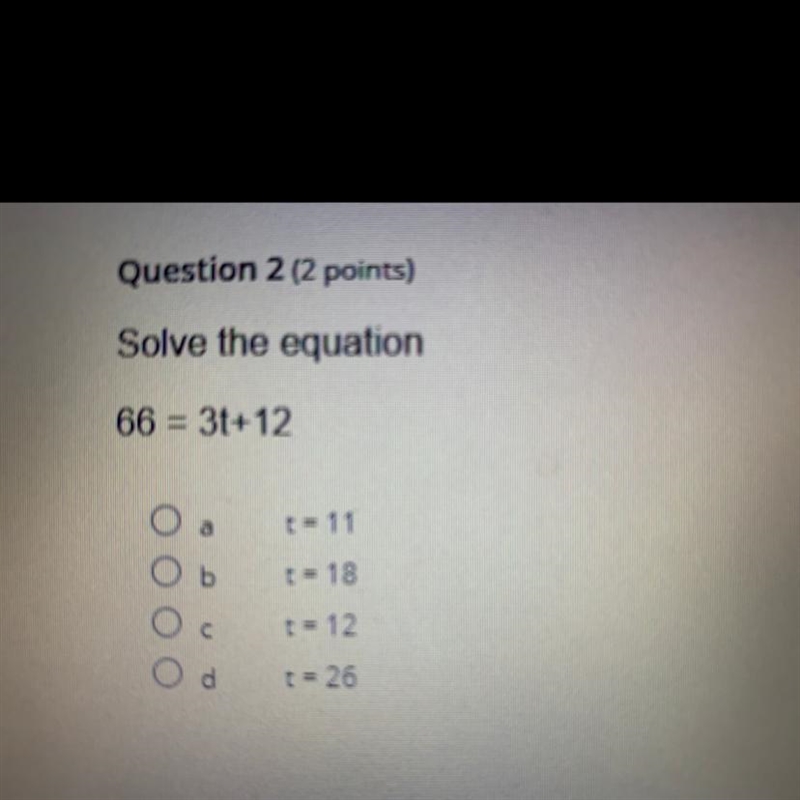 Solve the equation 66 = 3t+12 ASAP PLS PLS ASAP IM FAILING I HAVE A 33%-example-1